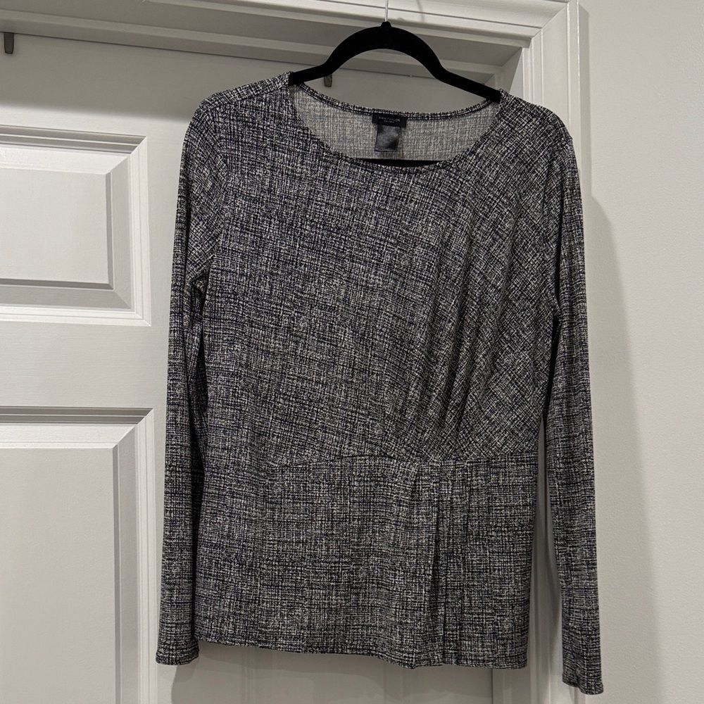 Ann Taylor Black and White Textured Print Blouse